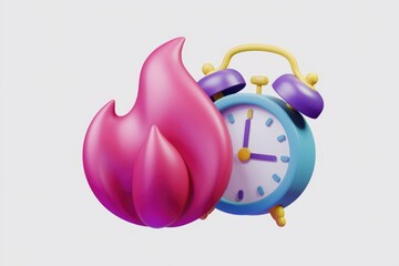 Leinwandbilder - 3D illustration of a pink flame and a blue alarm clock