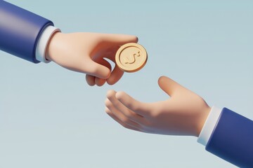Aufkleber - Hand passing a golden dollar coin to another hand