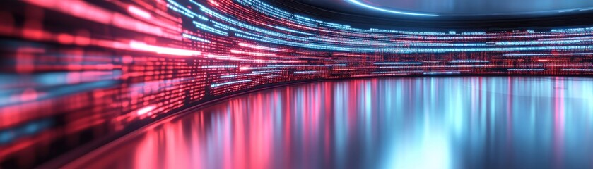 Wall Mural - futuristic digital abstract with glowing lines and reflections.