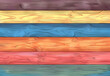 © graphito - Colorful wooden background with rainbow stripes, textured wood banner design for web and print
