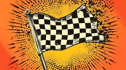 Poster - Black and white checkered racing flag waving in the wind.