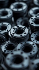 Poster - A close-up shot of many black metal washers stacked on top of each other.