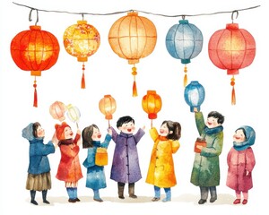 Children celebrate with colorful lanterns during a festive gathering.