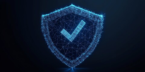 Poster - A glowing blue digital shield with a checkmark inside.