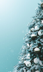 Wall Mural - christmas banner design. turquoise blue christmas pine tree on teal background with copy space. 3d r