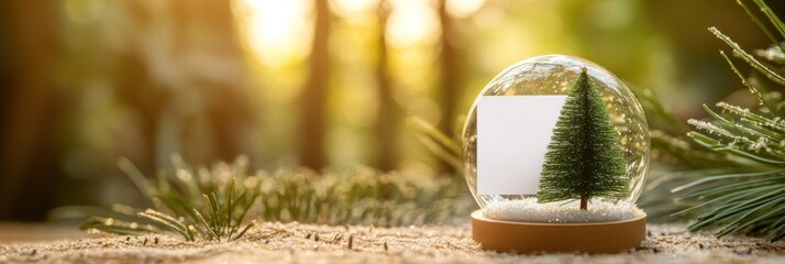 Poster - A snow globe featuring a miniature tree, set in a serene forest environment.