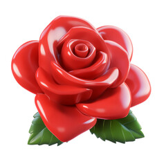 Wall Mural - red rose with leaves 3d render icon isolated on transparent background cutout