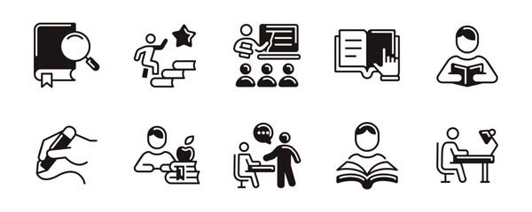 Aufkleber - read and learn study icon set education student learning online course reading research school work signs vector unique style illustration for web and app