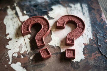 Aufkleber - Two red question marks on a wooden surface.