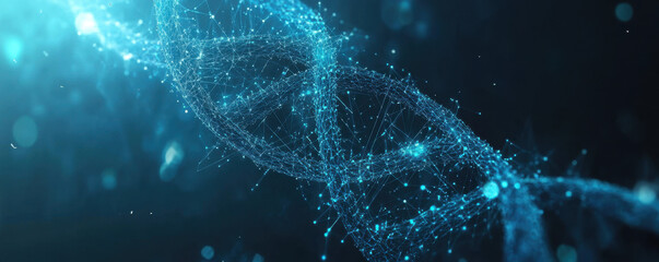 blue background with a dna double helix and digital network, a science or technology concept for med