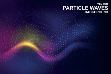 Leinwandbilder - Abstract background with gradient colors waves with particles structure wave with dynamic liquid effect. Vibrant wallpaper with glowing curve dots texture and flow digital mesh. Vector illustration