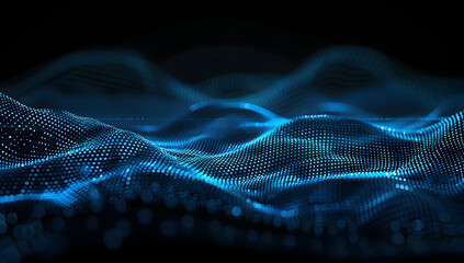 Abstract blue digital wave background with glowing dots and lines for technology