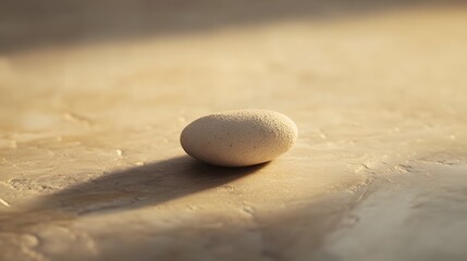 Aufkleber - A clean beige background with a small stone placed in the center, focusing on natural simplicity and texture. No text, no logo, wide angle shot, cinematic scene, 4k resolution