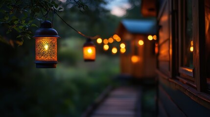 Poster - Cozy lanterns illuminating a serene evening pathway