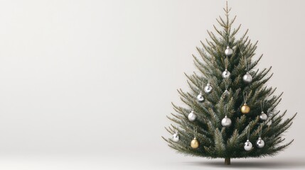 Poster - A decorated Christmas tree with silver and gold ornaments against a neutral background.