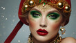 © iqra - A dazzlingly festive Christmas makeup look, every detail radiates with the holiday spirit: shimmering red and green eyeshadow, glossy white lip color, and sparkling gold accents.