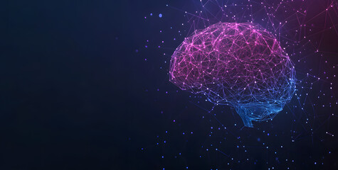 Aufkleber - A digital abstract background with glowing blue and purple connections forms the shape of an AI brain on a dark gradient, ideal for tech presentations and social network banners.