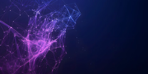 Fototapete - A digital abstract background with glowing blue and purple connections forms the shape of an AI brain on a dark gradient, ideal for tech presentations and social network banners.