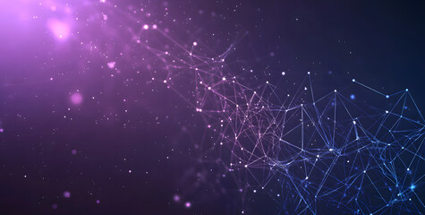 Poster - A digital abstract background with glowing blue and purple connections forms the shape of an AI brain on a dark gradient, ideal for tech presentations and social network banners.