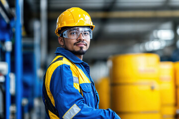 Wall Mural - Industrial engineer wearing protective gear in a factory