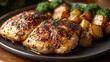 © julija - wholesome ranch chicken recipe paired with roasted potatoes and broccoli, elegantly plated to emphasize nutritious ingredients and inviting flavors in a homemade meal