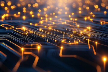 Wall Mural - abstract futuristic circuit board: glowing lines and connections in a digital network