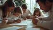 © VK Studio - A family gathered around a table, engaging in drawing and coloring activities amidst a cozy, warm atmosphere.