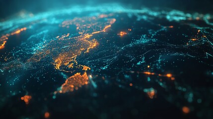 Aufkleber - A stylized digital rendering of Earth with glowing continents and connections.