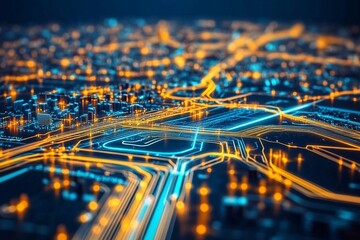 Wall Mural - abstract digital circuitry: glowing lines and connections in a futuristic techscape