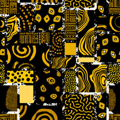 Fototapete - Background of the tribal ethnic culture pattern. Seamless vector pattern in patchwork style based on afro ethnic style ornaments