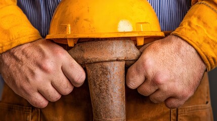 Worker holding a tool confidently, wearing a safety helmet and orange coveralls. economic shift due to trade war, recovery strategies