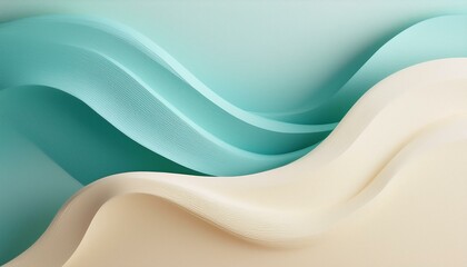 Wall Mural - Abstract background with flowing turquoise and cream waves. A modern minimalist design.