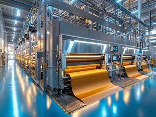 Fototapete - Modern industrial factory with large, automated machinery and rolling production line for manufacturing goods.