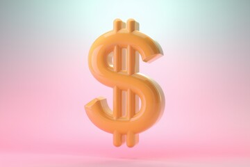 Aufkleber - A glossy  golden dollar sign against a pink and blue gradient background.