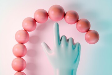 Aufkleber - A blue hand points upwards against a backdrop of pink spheres arranged in a semi circle.