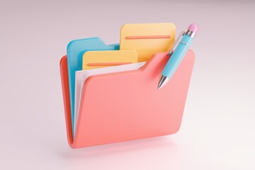 Leinwandbilder - A colorful folder with documents and a pen  signifying organization.