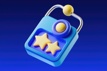 Poster - 3D illustration of a blue and yellow lock with two stars