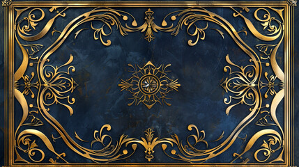 Wall Mural - An art deco-inspired flyer from the 1920s, featuring ornate, symmetrical patterns in metallic gold and deep blue, along with elegant borders, giving it a luxurious and timeless look.