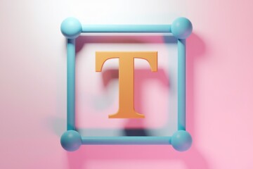 Leinwandbilder - A golden letter T in a blue frame on a pink background.