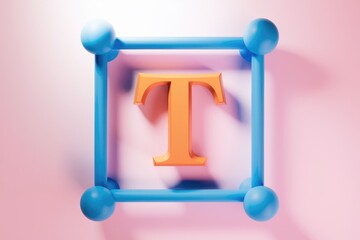 Leinwandbilder - A 3D rendering of the letter T  enclosed by a blue frame against a pink background