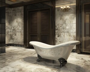 Wall Mural - A luxurious bathroom with a freestanding tub marble floors and elegant fixtures Designed for a spa-like experience