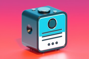 Aufkleber - A vintage style radio with a blue face and chrome accents.