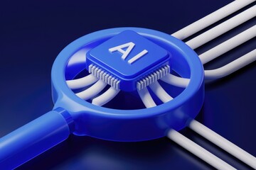 Poster - AI chip connected with wires representing data flow.