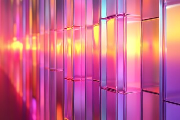 Fototapete - Abstract background with colorful, glowing glass blocks.