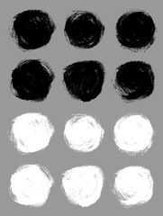 Poster - Round brush strokes vector. Painted rounds collection. Grunge text boxes or textured backgrounds set. Black and white options