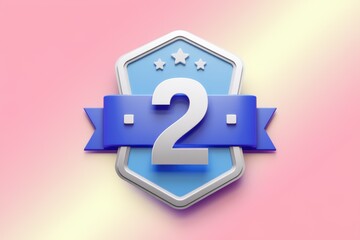 Poster - A blue and silver shield with a ribbon and the number two in the center.