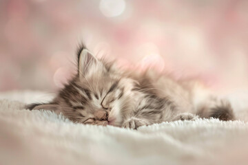 Cute small sleeping kitten on cozy blanket