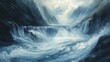 © Rizvan - Oil painting depicting a swift mountain river with a long exposure effect showcasing the dynamic flow of water in a natural landscape