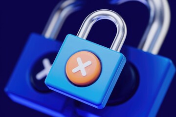 Poster - A blue padlock with a white X on an orange button.