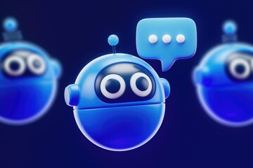 Aufkleber - Blue robot with big eyes and a speech bubble.